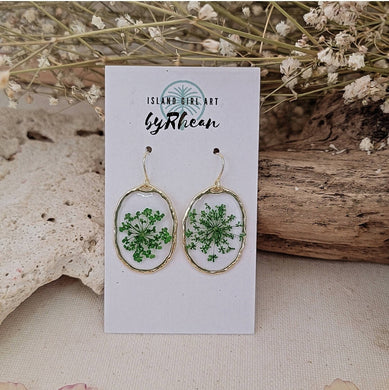Island Girl Art - Pressed Flower Earrings- Green Dream, Jewelry, Island Girl Art by Rhean, Atrium 916 - Sacramento.Shop