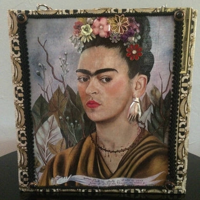 Maggie Devos = Decopaged tobacco box - Art image Frida w/Flowers, Bags, Maggie Devos, Sacramento . Shop