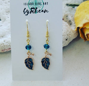 Island Girl Art - Fall Earrings- Turquoise Leaf Dangle, Jewelry, Island Girl Art by Rhean, Atrium 916 - Sacramento.Shop