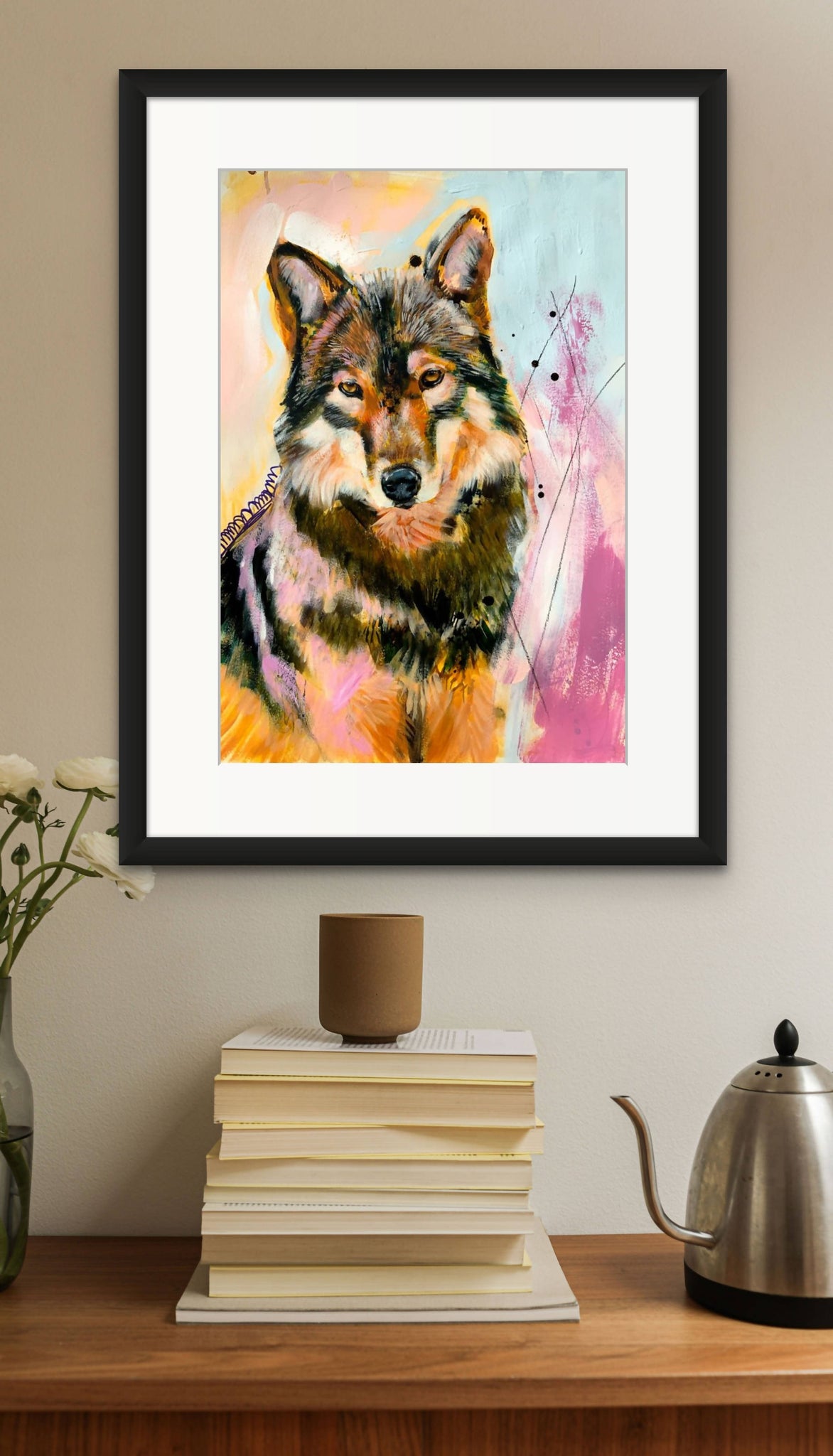 Edda Davila - She Wolf- Wolf pink Painting 22”x30”