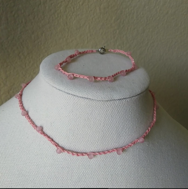 Creations by Jennie J Malloy - Rose Quartz on Pink Choker/Bracelet Set, Jewelry, Creations by Jennie J Malloy, Atrium 916 - Sacramento.Shop