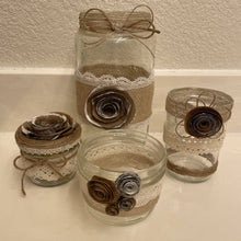Load image into Gallery viewer, Paper Zen Designs - Glass Jar with Paper Flowers, Burlap, and Lace, Home Decor, Paper Zen Designs, Sacramento . Shop
