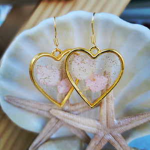 Island Girl Art - Pressed Flower Earrings- Pink Heart, Jewelry, Island Girl Art by Rhean, Atrium 916 - Sacramento.Shop