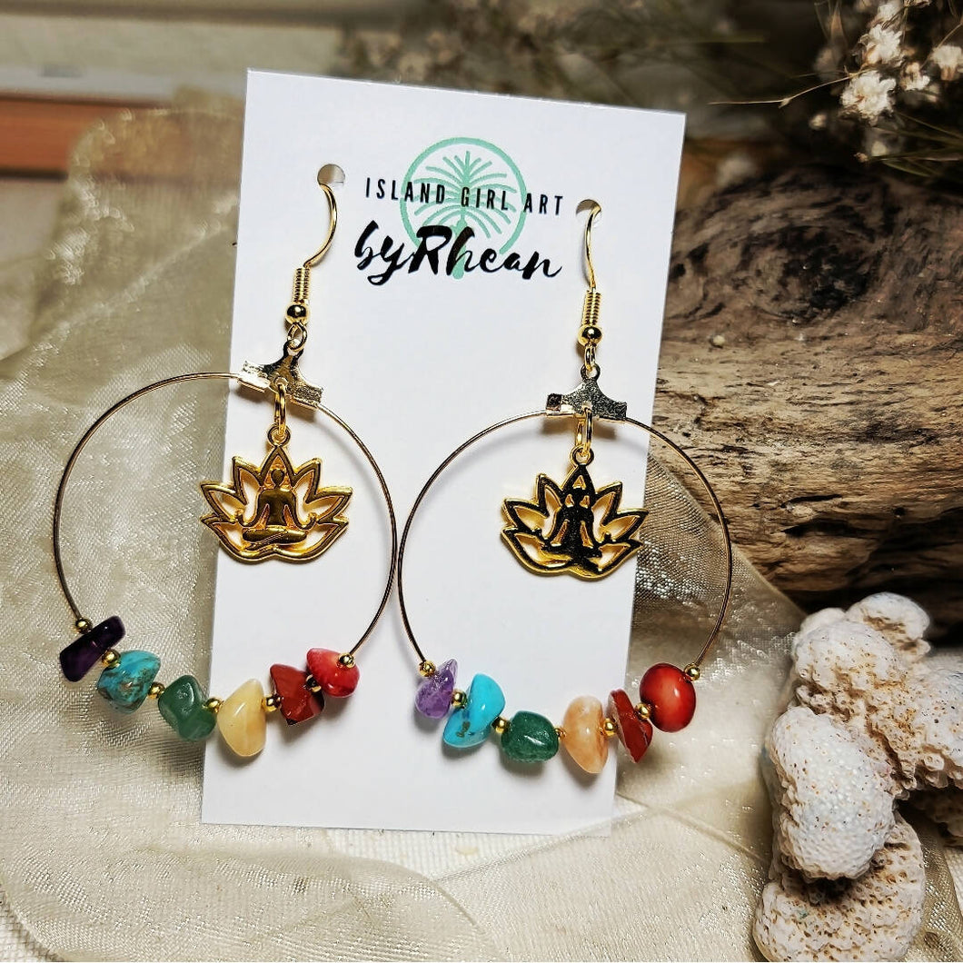 Island Girl Art - Gemstone Hoop Lotus Earrings, Jewelry, Island Girl Art by Rhean, Atrium 916 - Sacramento.Shop