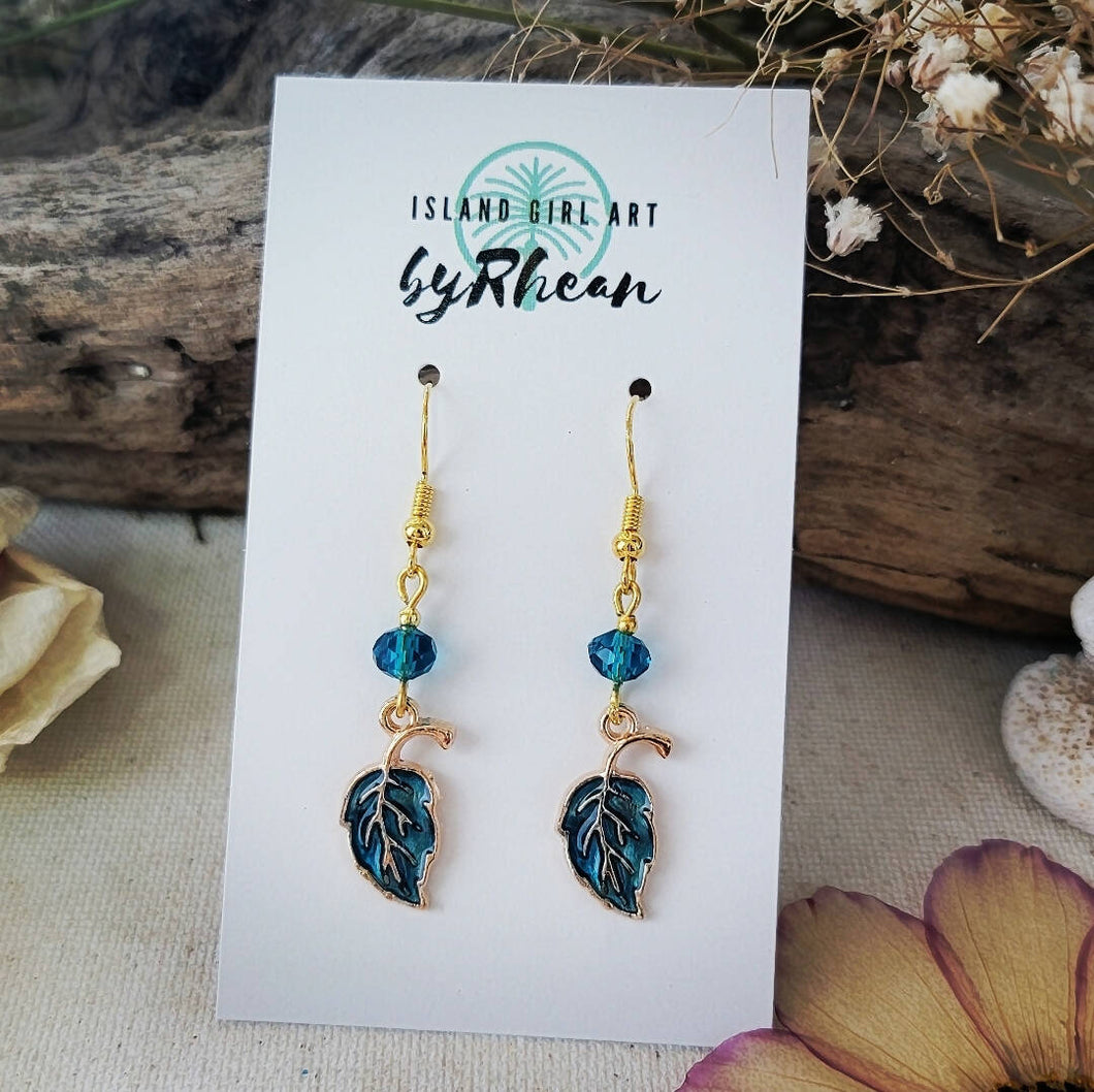 Island Girl Art - Fall Earrings- Turquoise Leaf Dangle, Jewelry, Island Girl Art by Rhean, Atrium 916 - Sacramento.Shop