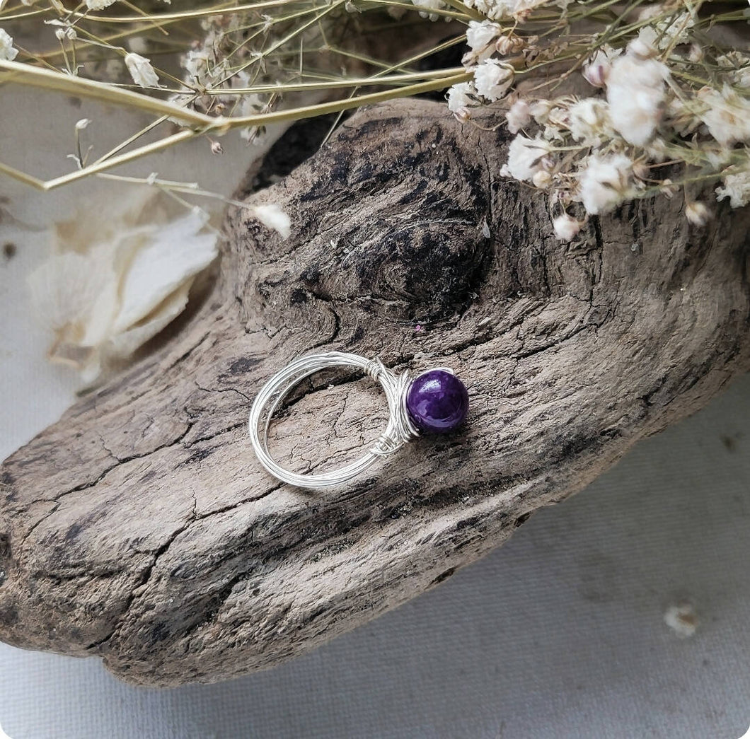 Island Girl Art - Wire Wrapped Ring - Silver Amethyst2, Jewelry, Island Girl Art by Rhean, Atrium 916 - Sacramento.Shop