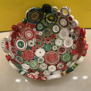 Paper Zen Designs - 6” Magazine Bowl Red / Green / White, Home Decor, Paper Zen Designs, Atrium 916 - Sacramento.Shop