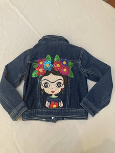 Maggie Devos - Child's Jean Jacket with Fridita patch and flowers - Size 5/6, Fashion, Maggie Devos, Atrium 916 - Sacramento.Shop