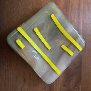 Shmak Creations - Yellow Striped Fused Glass Dish, Home Decor, Shmak Creations, Atrium 916 - Sacramento.Shop