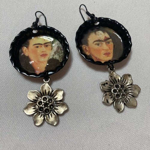 Maggie Devos - Bottlecap Frida w/sunfower blk earrings, Jewelry, Maggie Devos, Atrium 916 - Sacramento.Shop