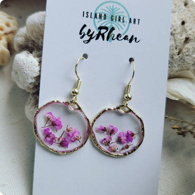 Island Girl Art - Pressed Flower Earrings - Medium Purple Bouquet, Jewelry, Island Girl Art by Rhean, Atrium 916 - Sacramento.Shop